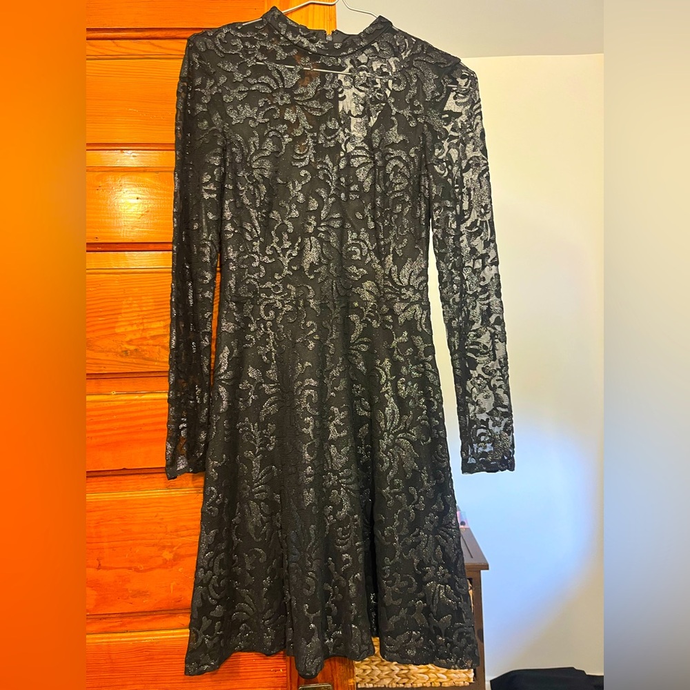 Guess Las Angeles Black Lace Long Sleeve Dress